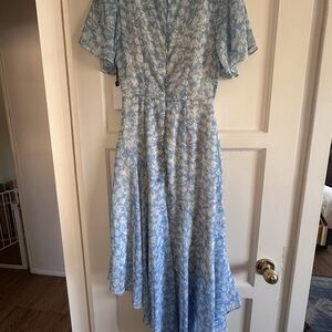Astr Light Blue Floral Midi Dress with White Print
